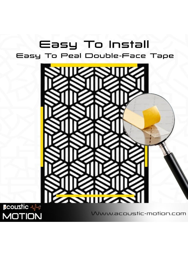 أكويستك موشان لوحات ديكور فنية جدارية خشبية من ACOUSTIC MOTION®، تصميم  Hexa Flowمع شريط لاصق مزدوج الوجه، معلق على الحائط باللون الأسود الحديث للمنزل وغرفة المعيشة وغرفة النوم والمكتب والفندق، 25 × 50 × 0.5 سم، مجموعة مكونة من 4 قطع - Image 2